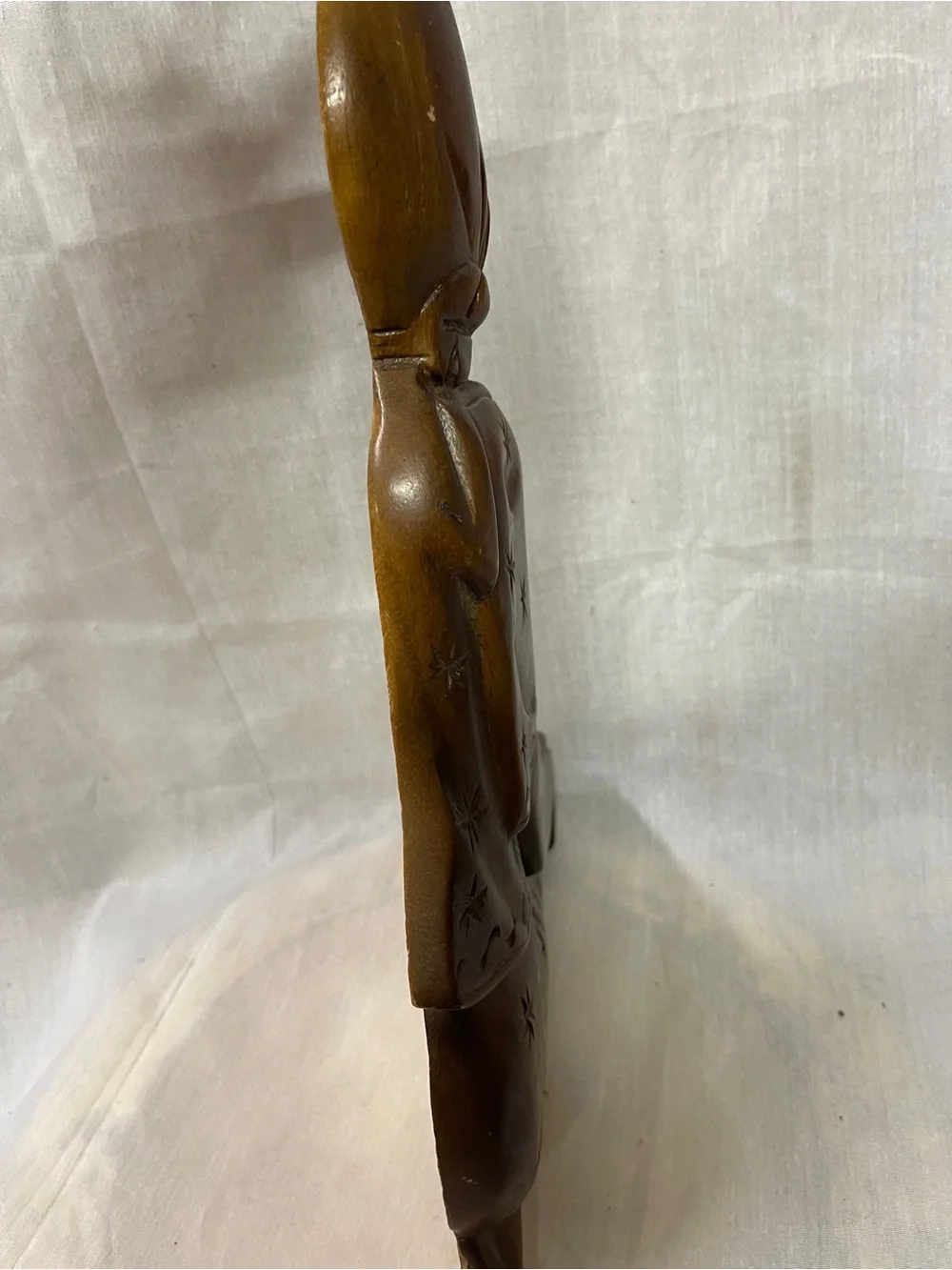 Vintage Folk Art Primitive Wooden Kneeling Woman Meditative Wall Sculpture 15.5”